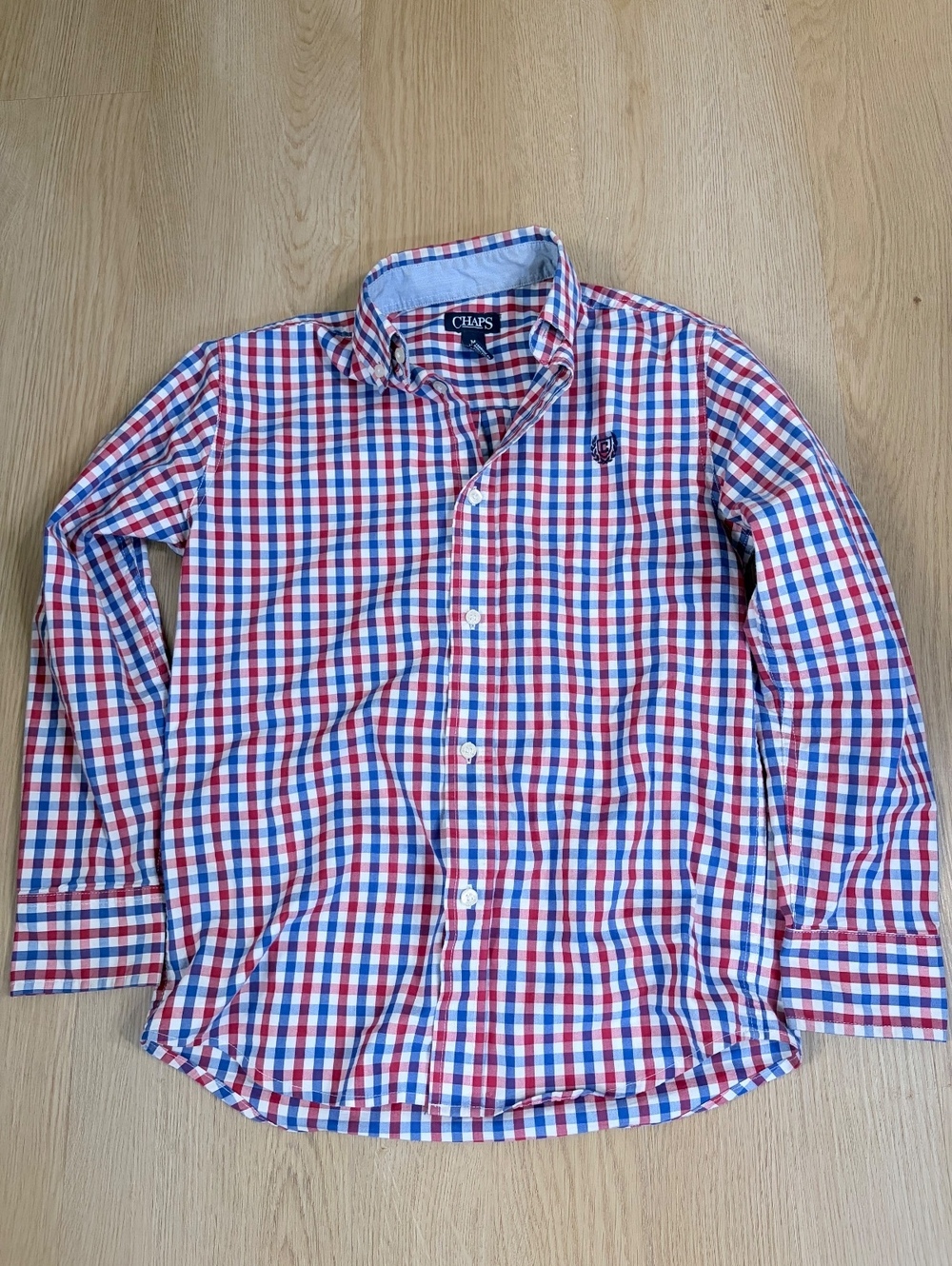 Boys Chaps Boys Plaid Button-Down Shirt Red Blue White Size M